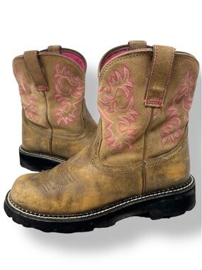 Ariat Fatbaby Western Boots Pull On Brown Bomber Leather Lug Soles Women’s 8.5